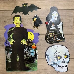 Rare 1980s Halloween Die Cuts Frankenstein Vampire Skull Aurora Bama Inspired